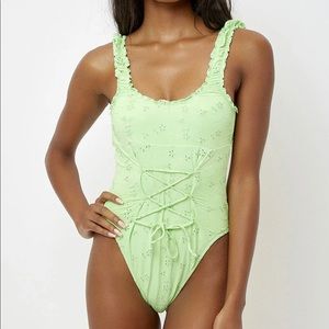 Frankie's Bikinis Light Green Eyelet One-Piece Swimsuit